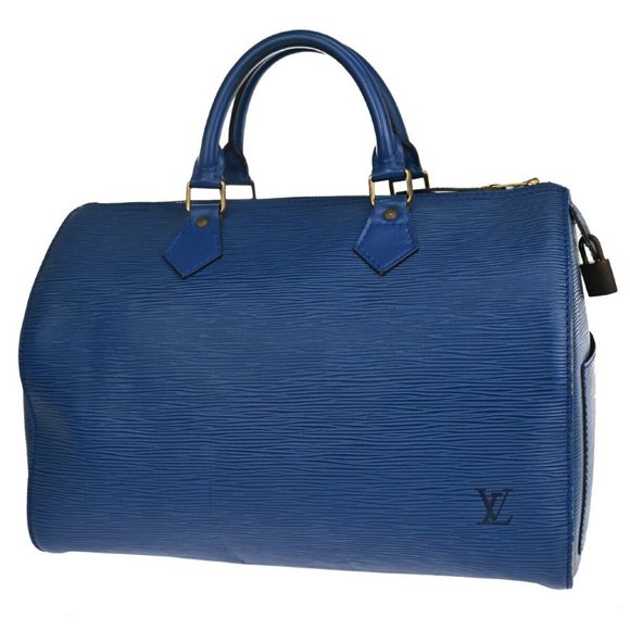 LOUIS VUITTON LV Logo Speedy 30 Travel Hand Bag Epi Leather Blue - Picture 1 of 15